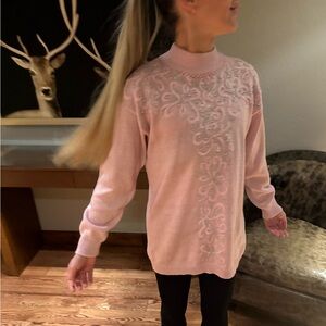 Vintage sparkle ski pink sweater beaded silver accents Joselyn smith vail aspen